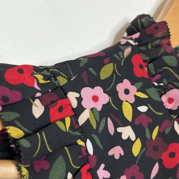 Kate Spade Floral Sleeveless Ruffled Blouse Top Black Womens Small - Picture 4 of 8